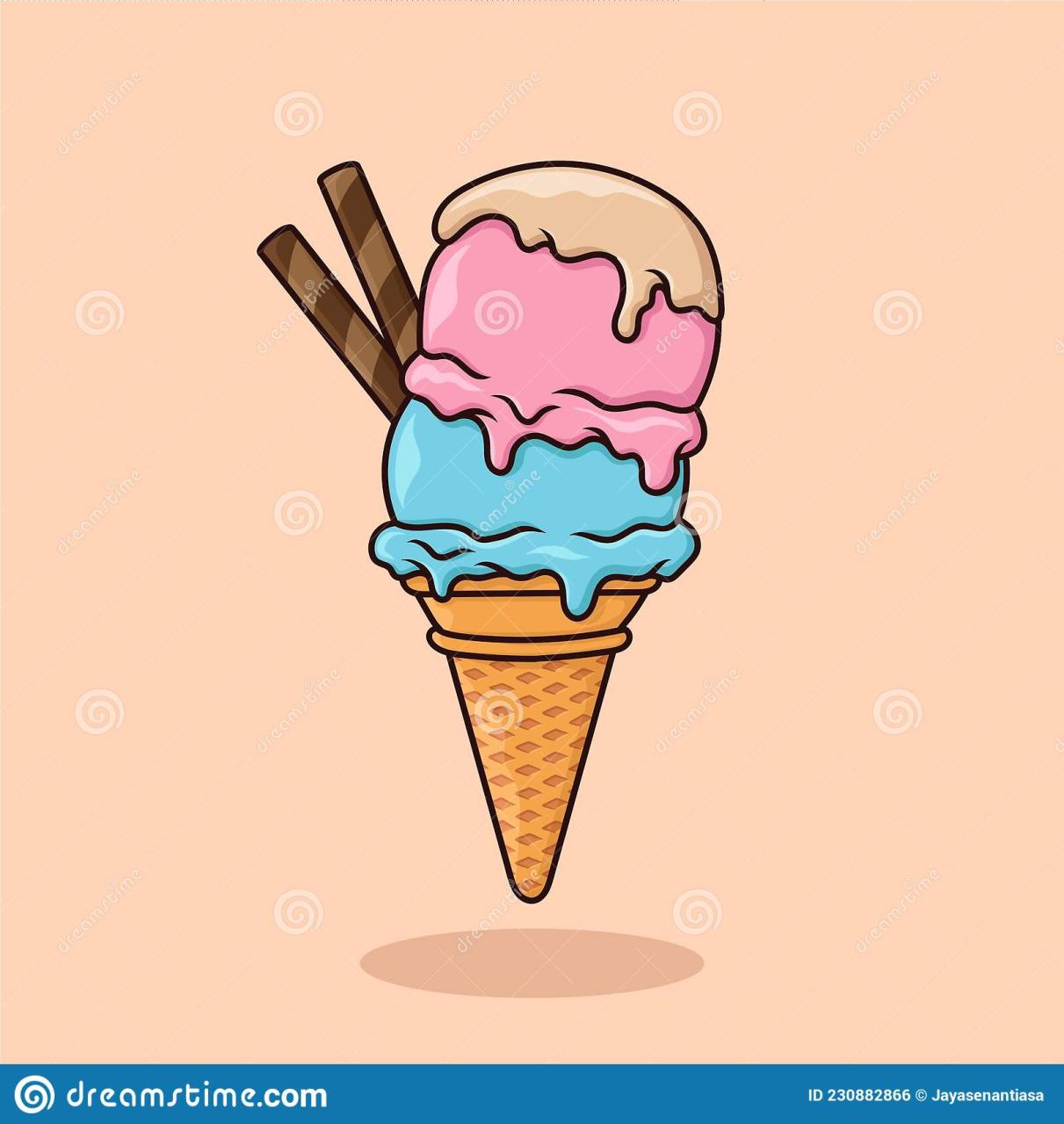 Ice Cream Cone Three Layers With Wafer Stick Cartoon Vector Stock Vector -  Illustration Of Sketch, Sausage: 230882866